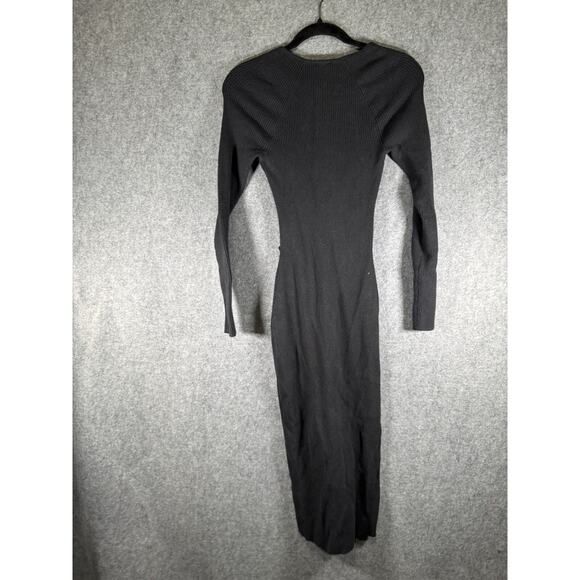 Abercrombie &‎ Fitch Dress Women XS Black Ribbed Side Cut Out Midi Stretch - Picture 6 of 7